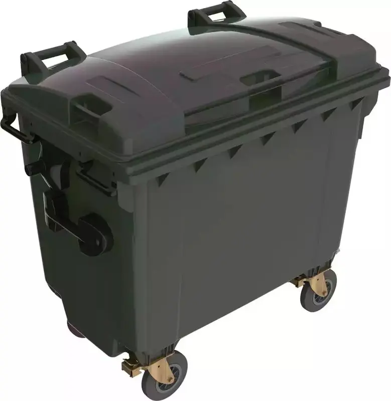 B-Ware E/D/E Müllcontainer Abfallbehälter 1.1cbm Kunststoff Flachdeckel anthrazit EN840