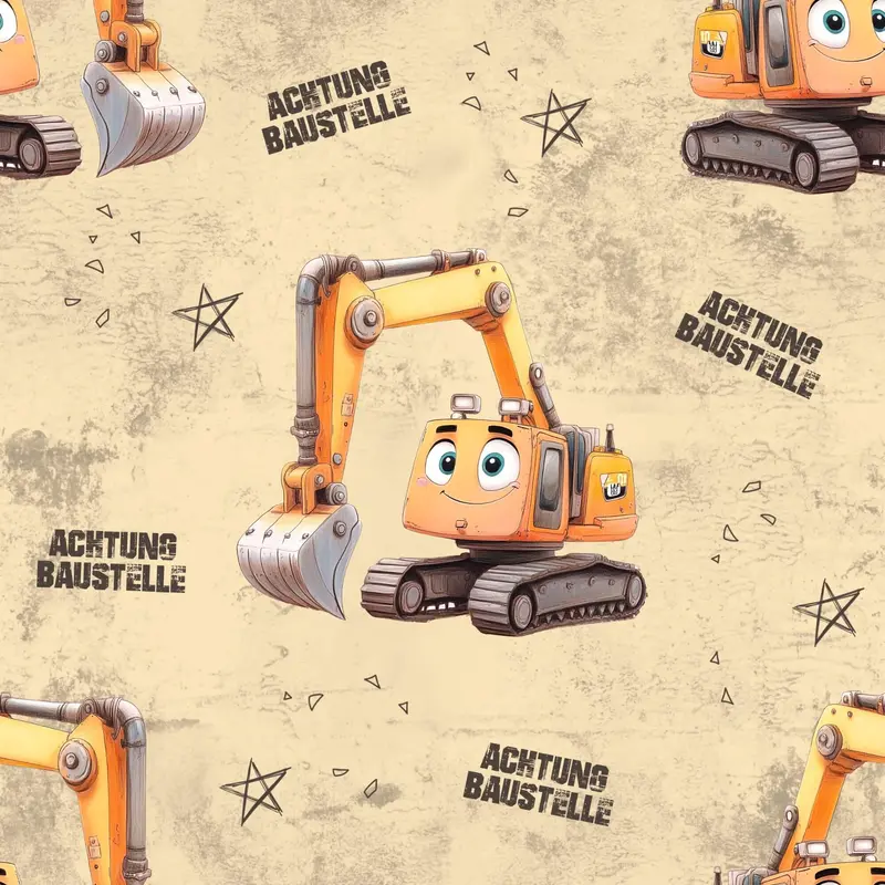 Bagger Stoff Meterware | Achtung Baustelle | Kinderstoff