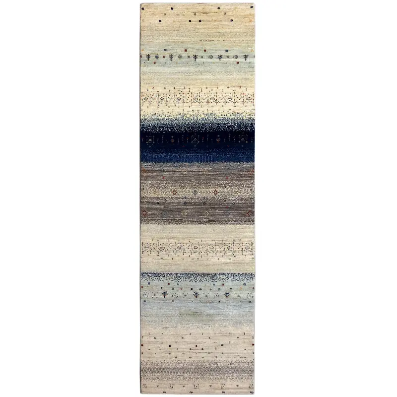 Blauer Gabbeh Teppich Läufer 300x84 cm
