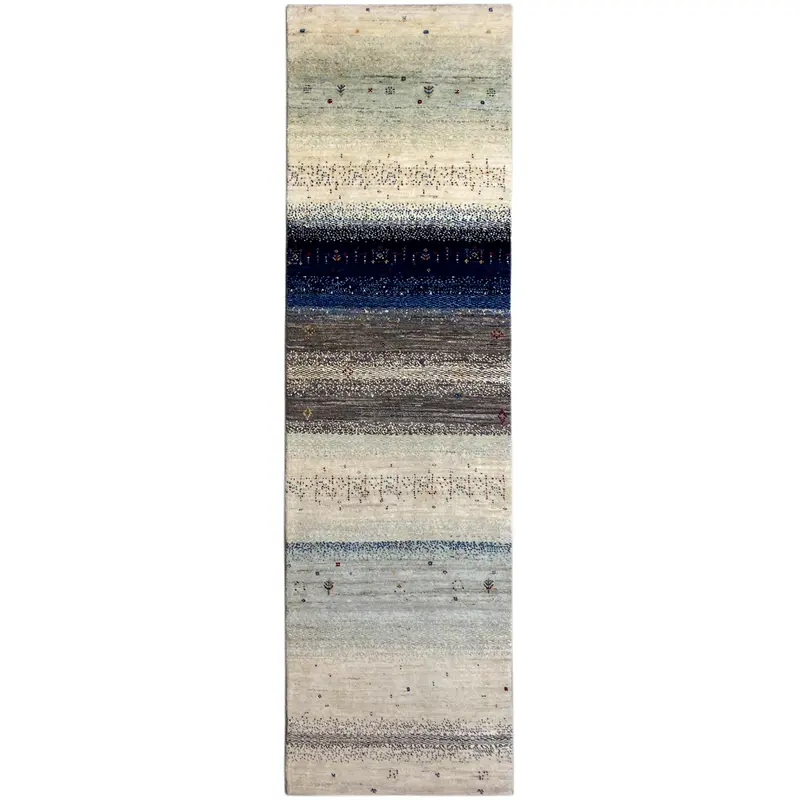 Blauer Gabbeh Teppich Läufer 302x84 cm