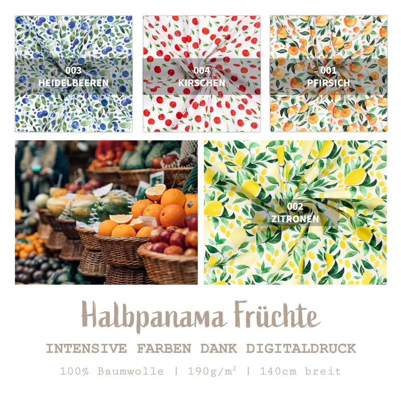 Dekostoff Halbpanama Früchte *Ab 50 cm