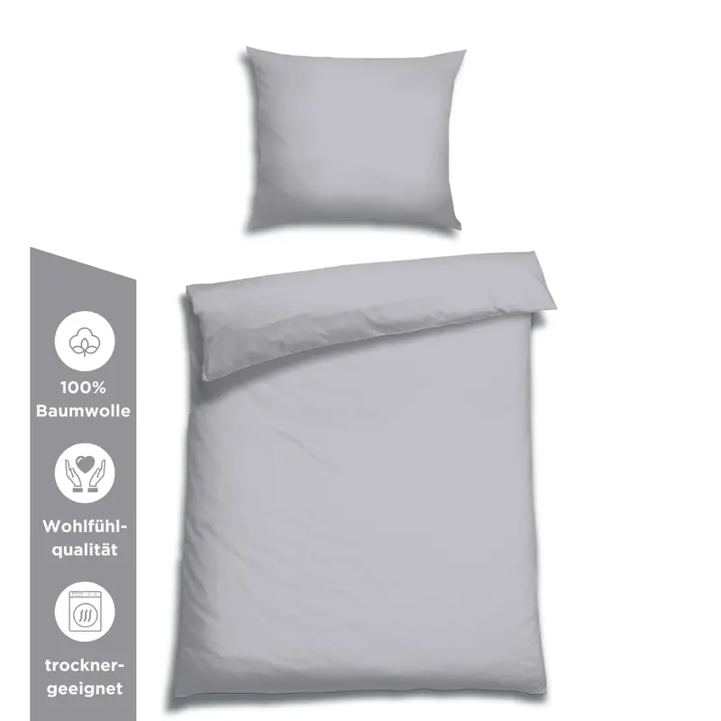 EDEL SATIN BETTWÄSCHE UNI SILBER
