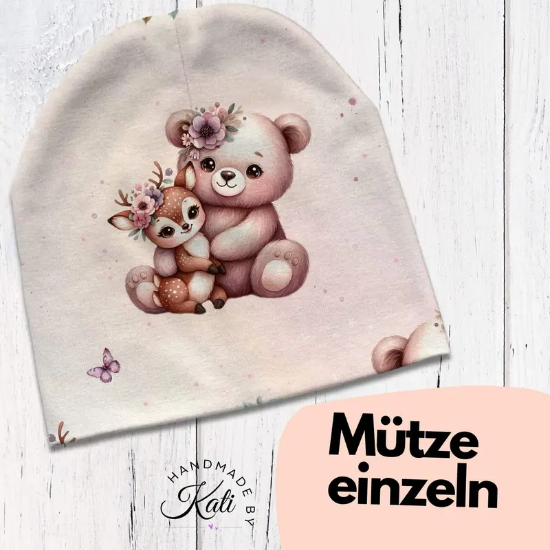 Handmade Beanie Mütze "Bär & Reh"