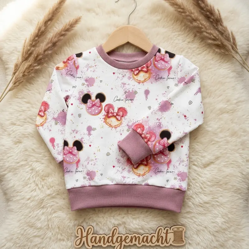Kinderpullover „Cookie Lover“ rosa – handgenäht aus Baumwolle