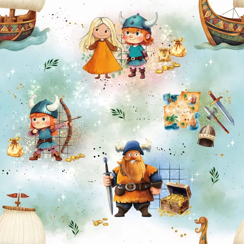 kleine Wikinger | Wikinger Stoff Meterware Wikinger | Kinderstoff