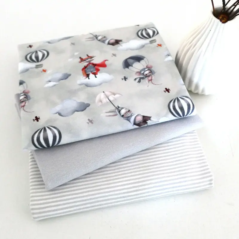 Stoffpaket Jersey, Let's Fly, Ringel Warmgrau, Bündchen